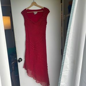 Red with beige polka dots dress